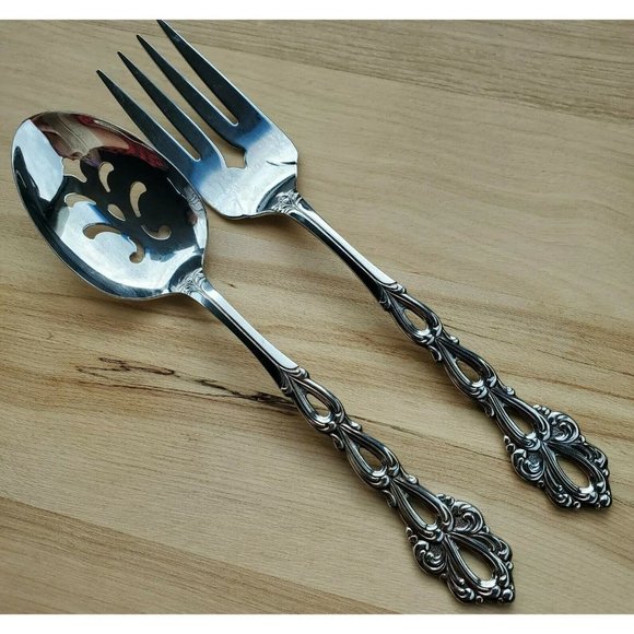 Oneida Chandelier Pierced Serving Spoon & Fork stainless flatware 2 pc - Picture 2 of 7